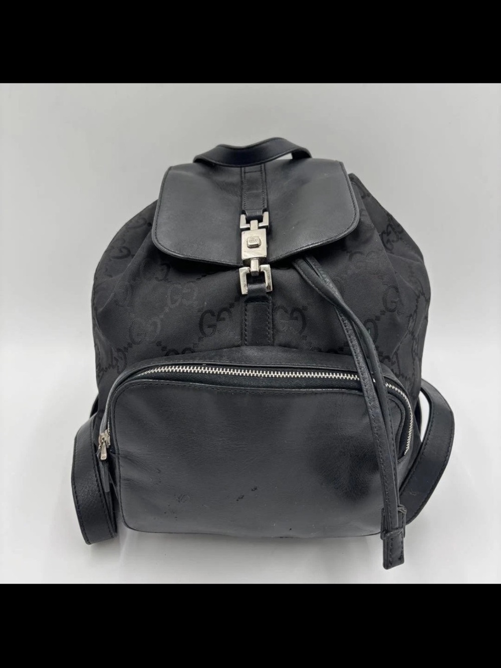 Gucci Black Monogram Canvas and Leather Backpack
